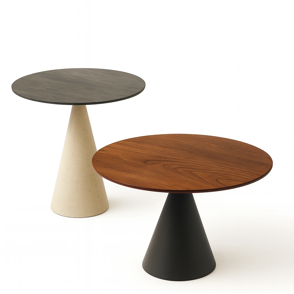 Set di tavolini rotondi con base conica, design moderno per soggiorno-woodhomecraft